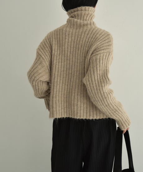knit-02309　Ribbed Turtle Knit Tops Beige Brown Light Gray Dark Gray