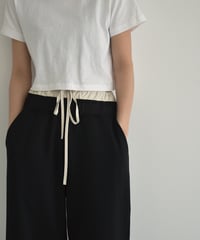 bottoms-02225　Double Waist Sweatshirt Wide Pants Black
