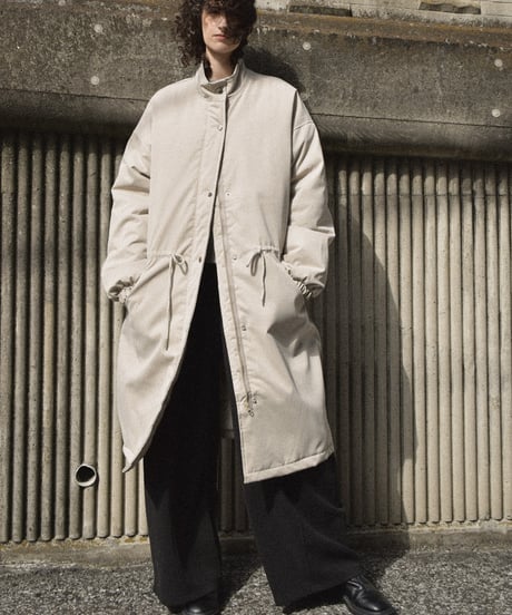 outer-02093　Padded Long Coat with Volume  Greige  Black