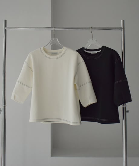 tops-02474　Stitch Design Cardboard Pullover White Black
