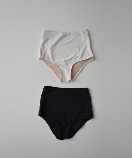 swim-02462　High Waist Bikini Swim Bottoms　White　Black