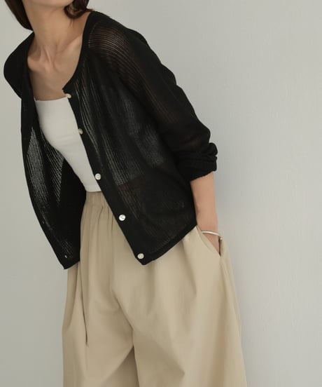 knit-02270　Linen-blend Summer Knit Cardigan Beige Black Gray