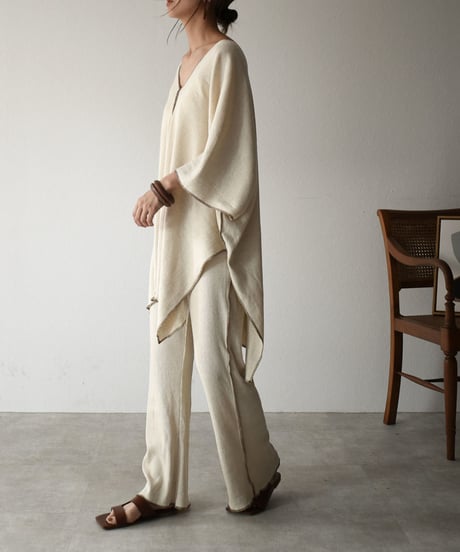 tops-04040　 MADE IN JAPAN COTTON LINEN RIB CAFTAN