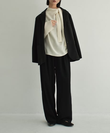 tops-02520 Asymmetrical Bowtie Blouse  Ecru Charcoal