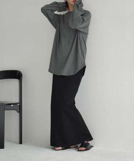 tops-02528　Cuff Sleeve Long T-shirt Gray