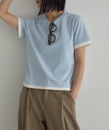 tops-02557　Bicolor-Tee　White Light-blue Heather-gray
