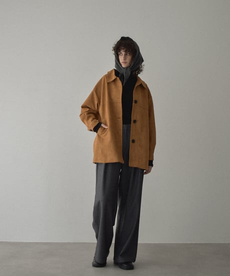 jacket-02024 Faux Suede Mid-Length Outer  Camel Brown