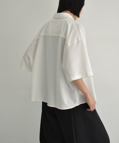 tops-02549　Half Sleeve Overshirt　Beige White Brown