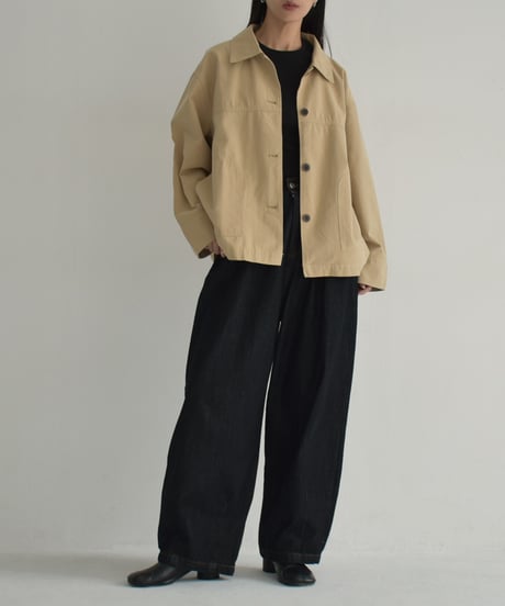 outer-02086　Stained Color Short Coat Beige Black