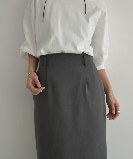 bottoms-12016　High Waist Twill Maxi Skirt  Gray Black