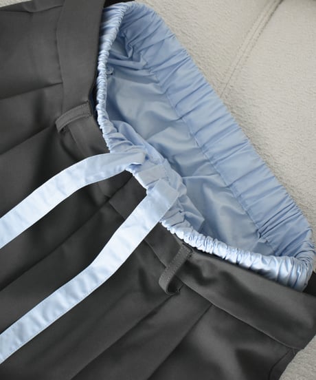 bottoms-12014　Double Waist Tuck Pants Gray