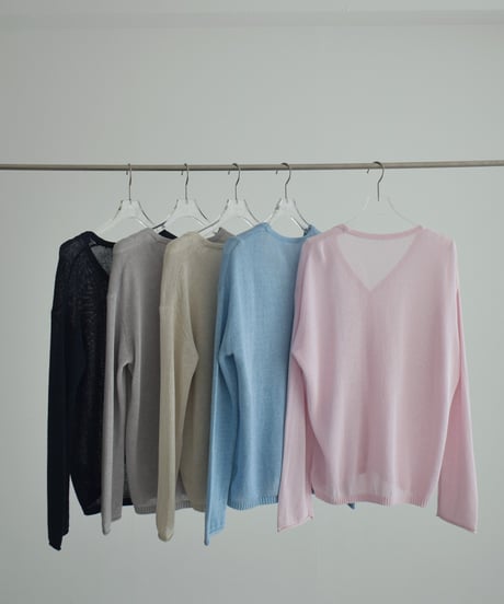 knit-02378 Linen Blend Mesh Knit Cardigan Ecru Pink Blue Gray Navy