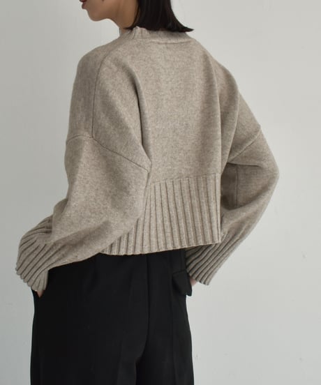knit-02311　Waist Rib Design Cropped Knit Ecru Mocha Beige Black