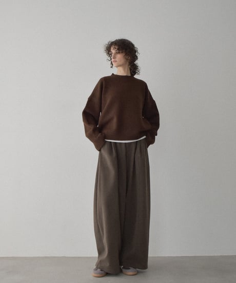 bottoms-02304  Flannel Tuck Wide Pants  Gray Brown Black