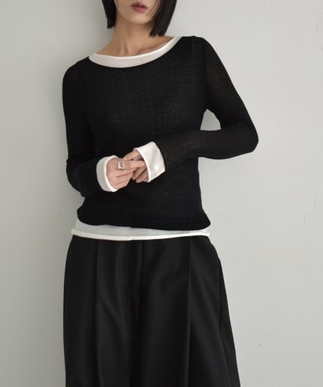 knit-02323　Sheer Layered Knit  Pale-yellow Black