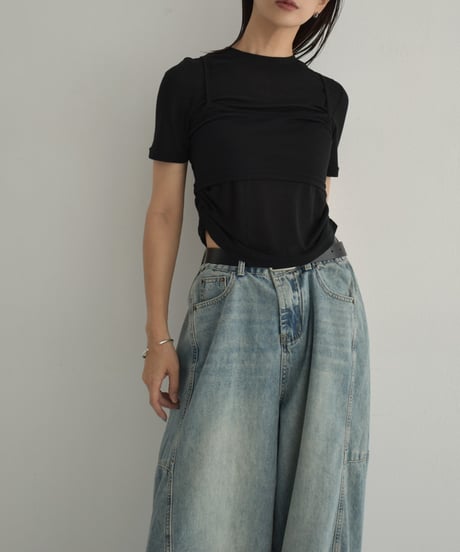 tops-02487　Sheer Layered Tops White Black