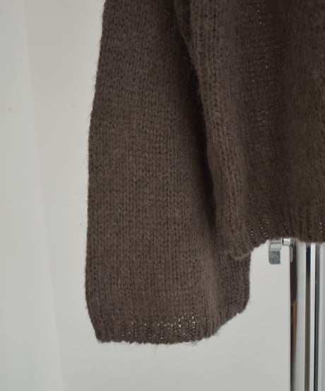 knit-02355　Wrap Crochet Knit & Boat Neck  Knit Pullover  Light-Gray Charcoal Brown