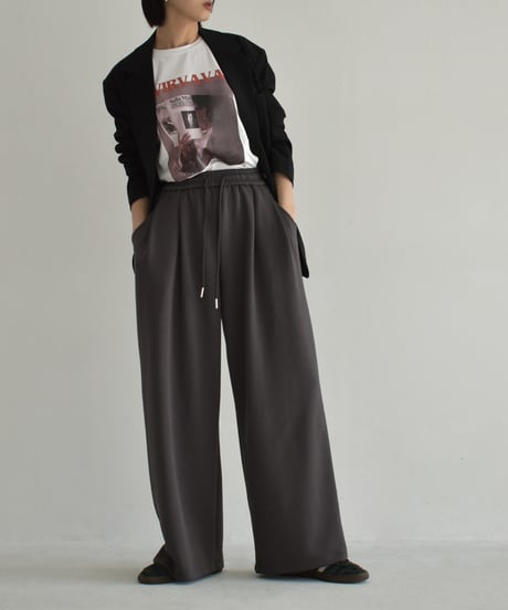 bottoms-02275　Waist Tuck Relaxed Wide Pants　Gray Charcoal Black