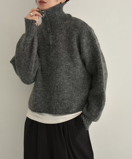 knit-02312　Half Zip Knit Pruber Gray Brown Black