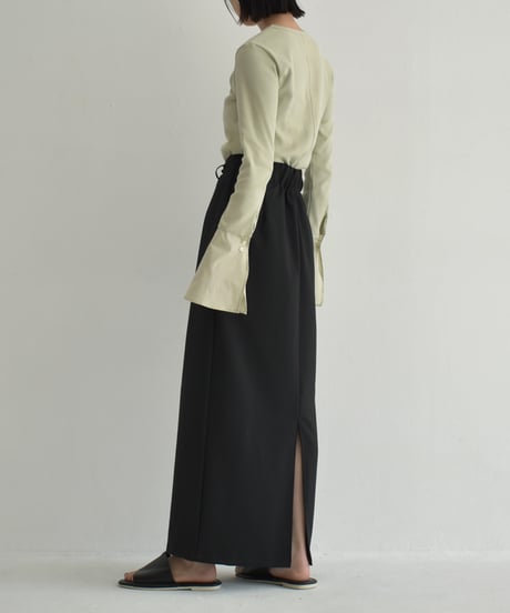 bottoms-12016　High Waist Twill Maxi Skirt  Gray Black