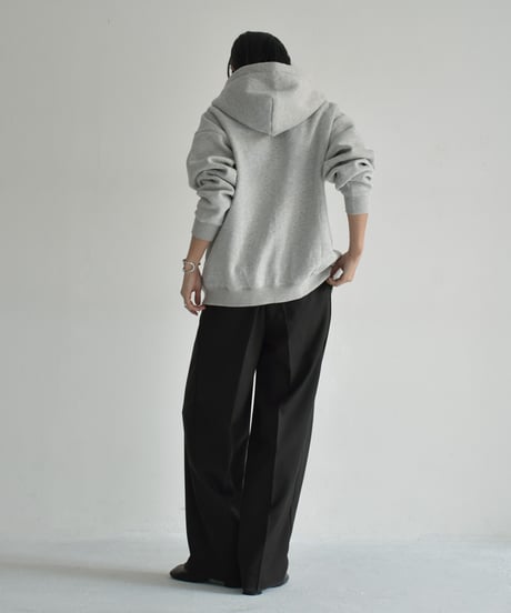 tops-02515　Brushed Back Double Zip Hoodie White Gray Black