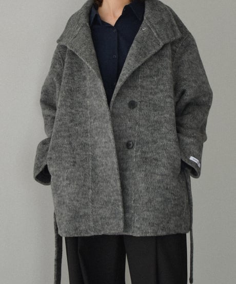 coat-02059  Stand Collar Wool Coat With Reversible Finish　Gray Dark-gray