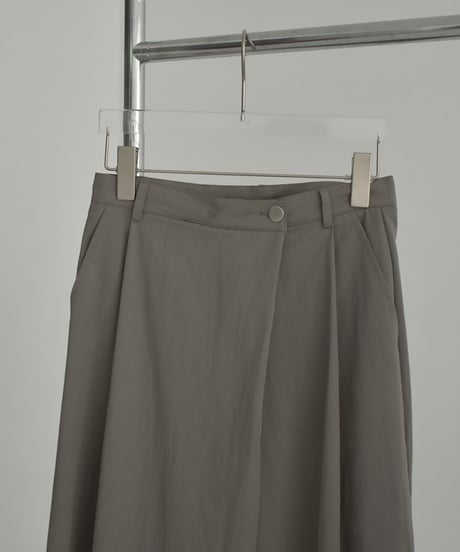 bottoms-02265    Wrap waist tuck wide pants Ecru Khaki-gray Black