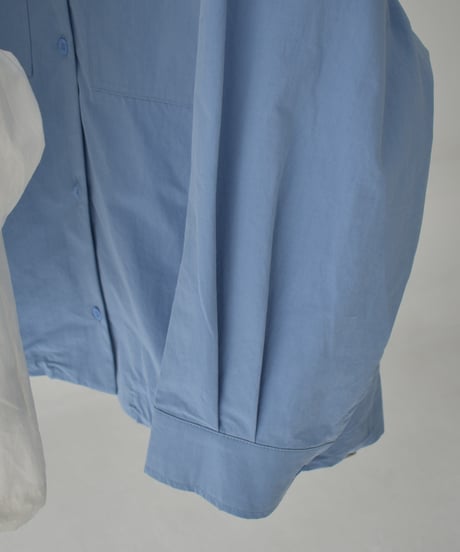 tops-02519　Drawstring Oversized Shirt　White Blue