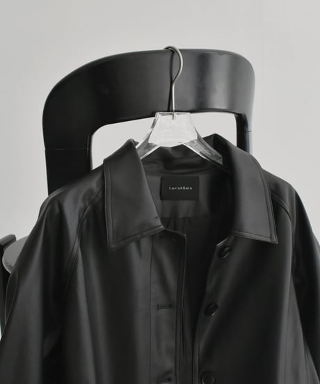jacket-02025　Faux Leather Mid-Length Outer  Black