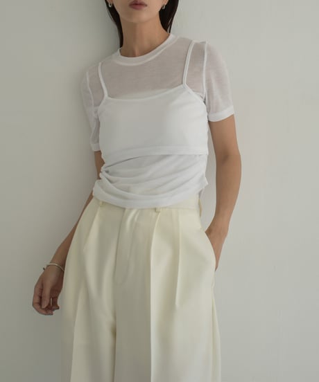 tops-02487　Sheer Layered Tops White Black