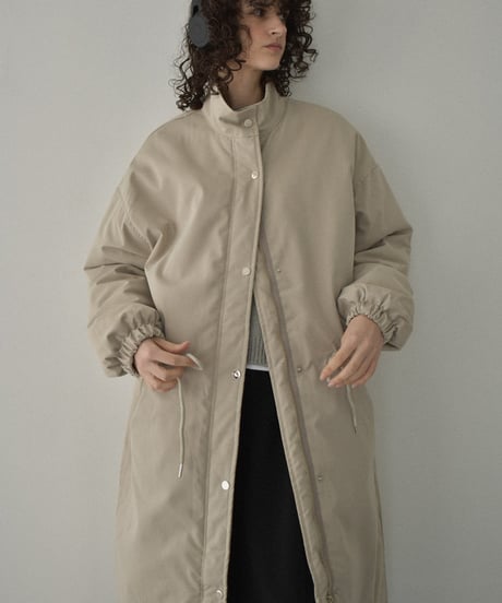 outer-02093　Padded Long Coat with Volume  Greige  Black