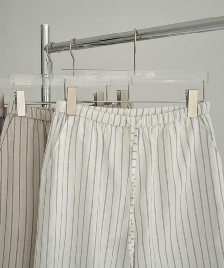 bottoms-02278　Linen Blend Striped Wide Pants　White Gray Beige