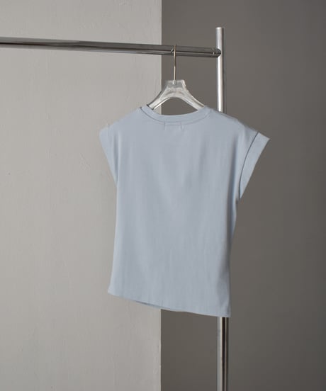 nh-tops-02562  Tack Design T-shirt White  Dusty Blue  Gray  Black