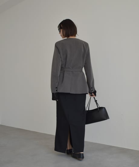 jacket-02027 No-collar Jacket  Gray Brown