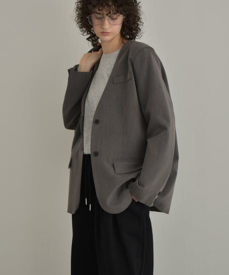 jacket-02027 No-collar Jacket  Gray Brown