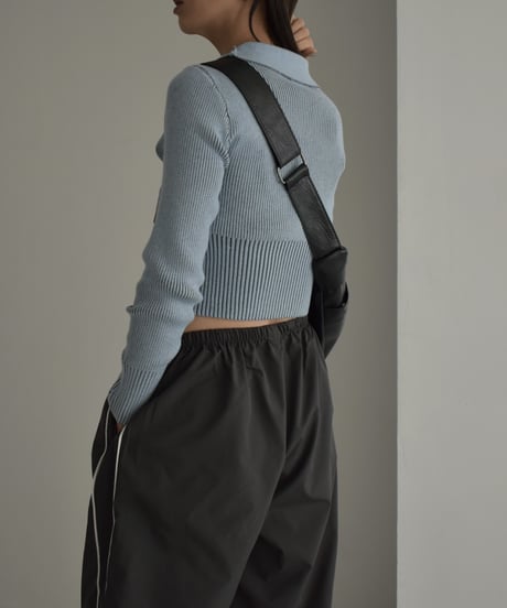 knit-02257　Double Zip Compact Ribbed Knit　Sax　Grey