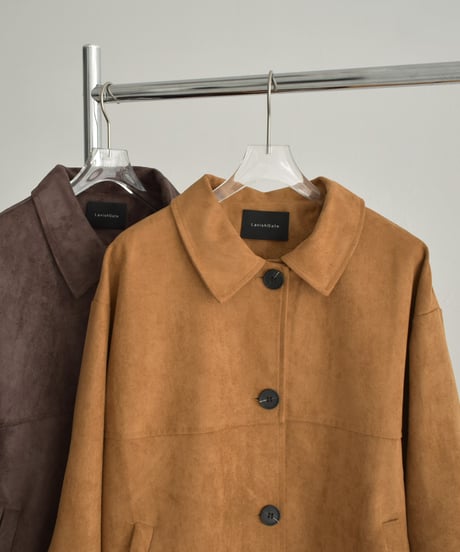 jacket-02024 Faux Suede Mid-Length Outer  Camel Brown