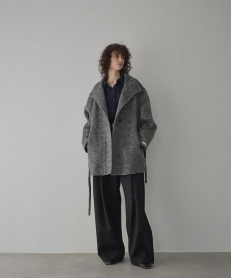 coat-02059  Stand Collar Wool Coat With Reversible Finish　Gray Dark-gray