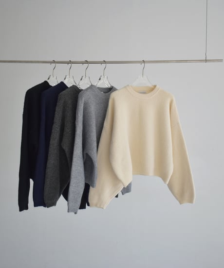 knit-02308　Volume Sleeve Knit Pullover Off-White Light-Gray Dark-Gray  Navy Black