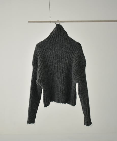 knit-02309　Ribbed Turtle Knit Tops Beige Brown Light Gray Dark Gray