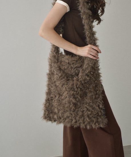 bag2-02665　Faux Fur Big Shoulder Bag　Brown