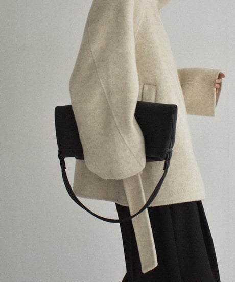 coat-02062  Raglan Sleeve Stand Collar Wool Midi Coat With Reversible Finish　Ecru Brown