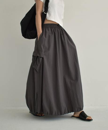 bottoms-02237　Nylon Balloon Cargo Skirt　White　Charcoal　Black