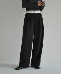 bottoms-02216　Marbelt Design Low Waist Tuck Pants　Black