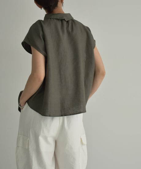 tops-02478　Linen Sleeveless Blouse White Khaki Natural