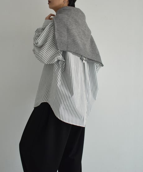 tops-02453　Oversized Striped Shirt Camel Navy