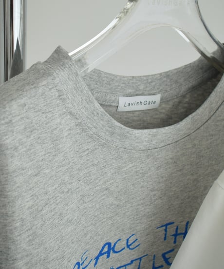 tops-02606 Wrap Knit Attached Message T-Shirt   White Gray