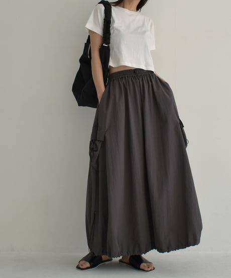 bottoms-02237　Nylon Balloon Cargo Skirt　White　Charcoal　Black