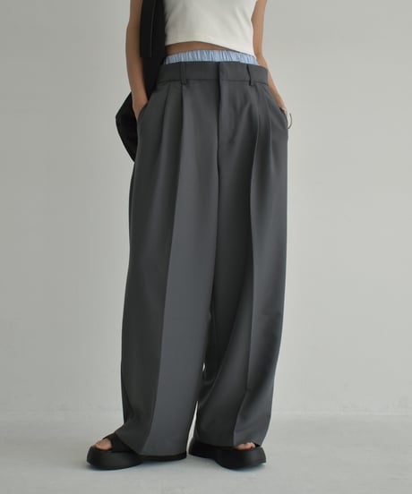 bottoms-12014　Double Waist Tuck Pants Gray