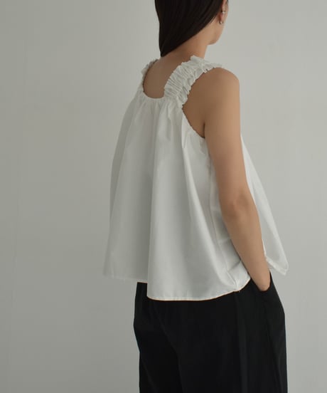 tops-02479　Gathered Tank Blouse White Black